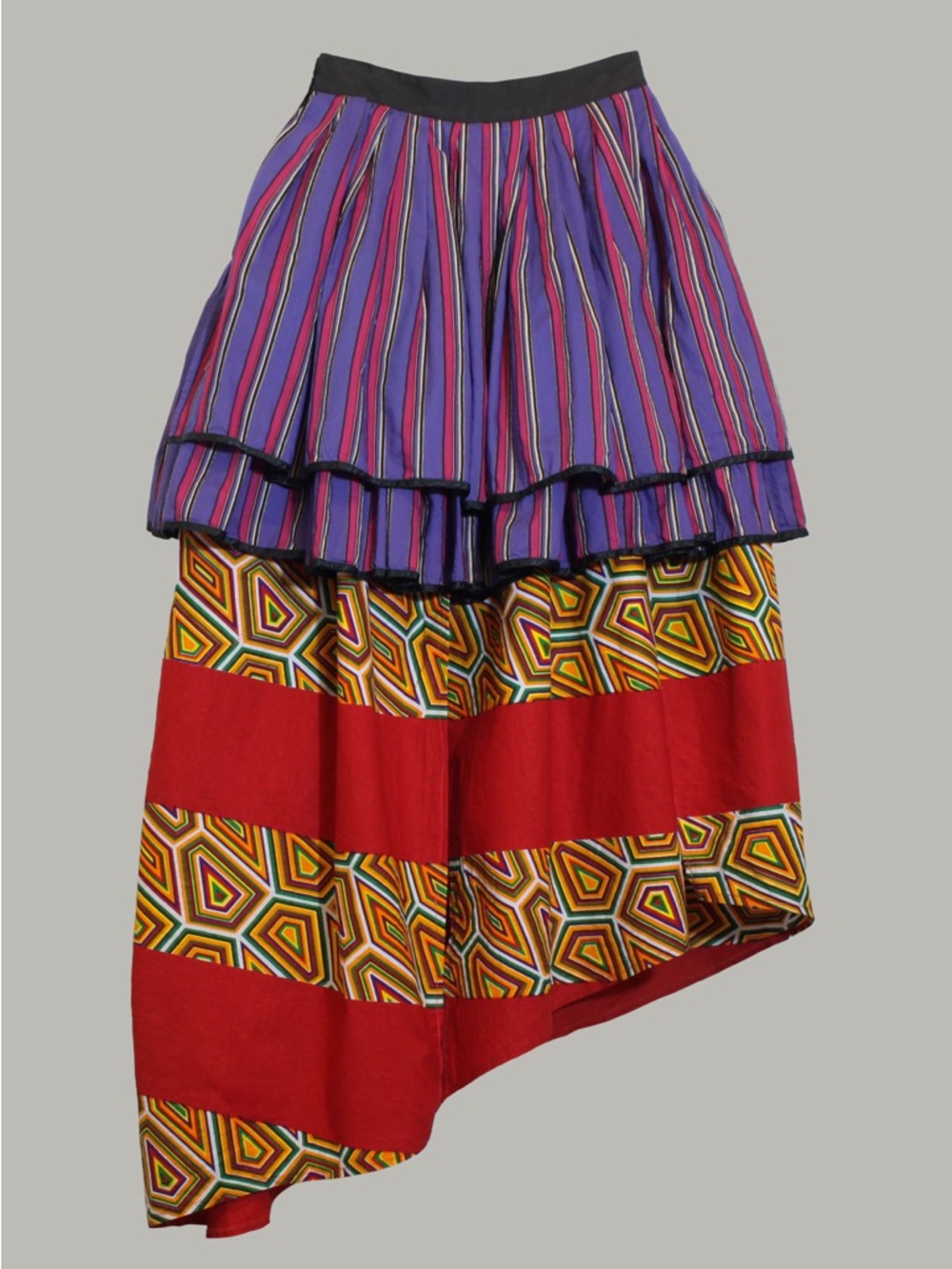 Chola Tiered Asymmetrical Skirt in Purple & Red ruffles
